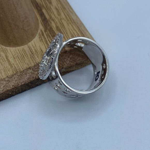 Sterling Silver CZ Wide Band Art Deco Ring Size 10 - Picture 6 of 6